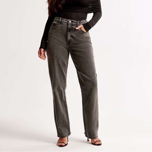 Abercrombie & Fitch Denim - Abercrombie &‎ Fitch The 90's Straight Ultra High Rise Washed Black Plus 16/33